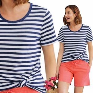 Chico’s Nautical Blue/Light Blue Stripe Ruched Tee